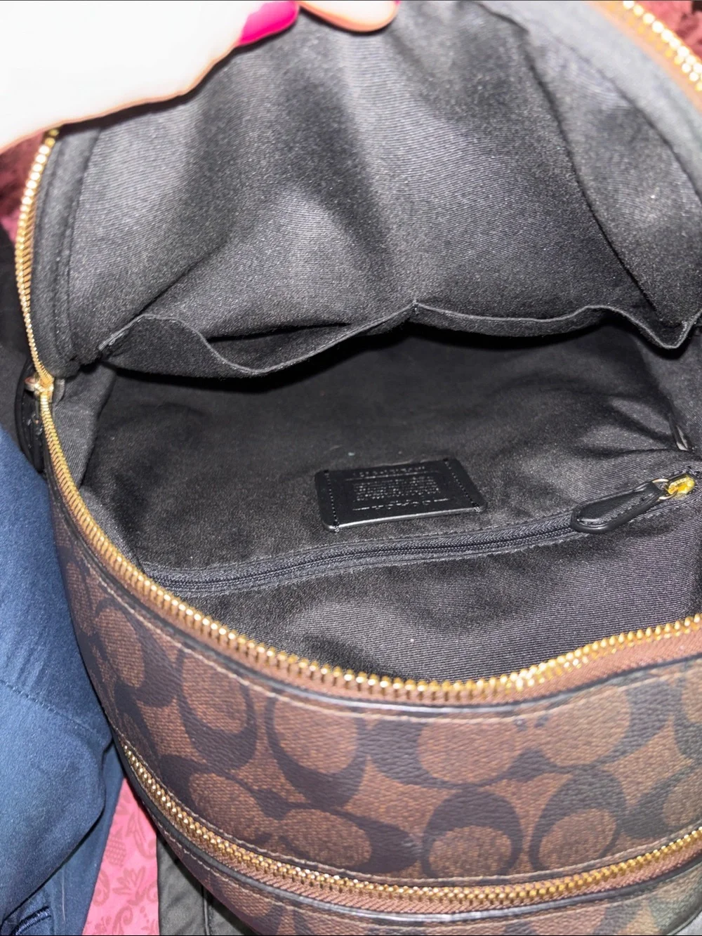 Coach court Signature canvas & pebbled Black Leather Backpack w/dusty